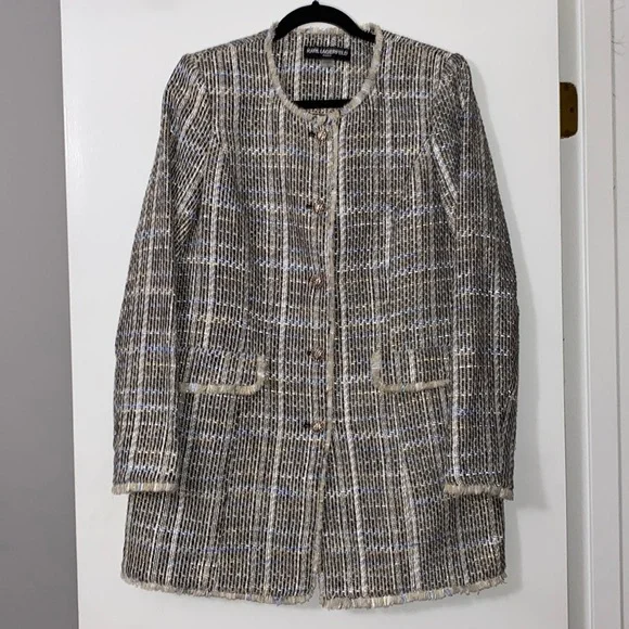 Karl Lagerfeld Paris Tweed long button blazer excellent like new condition 12